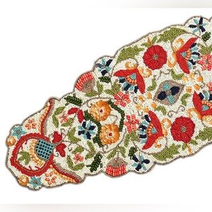 Handmade Multicolor Floral Beads Table Runner, Spring Tableware 13X36 Inch